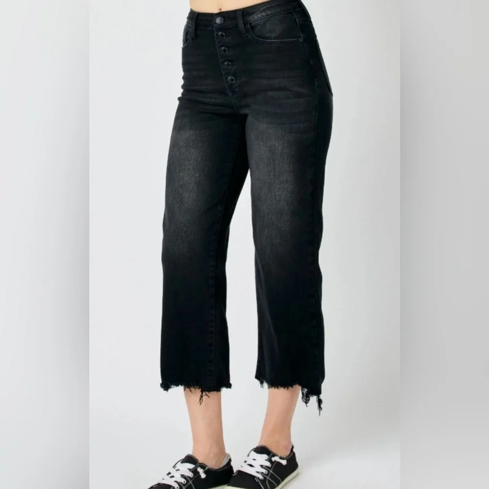 NWT Judy Blue Cropped Wide Leg Jean High Waist Raw Hem Button Fly Sz 14W/18W